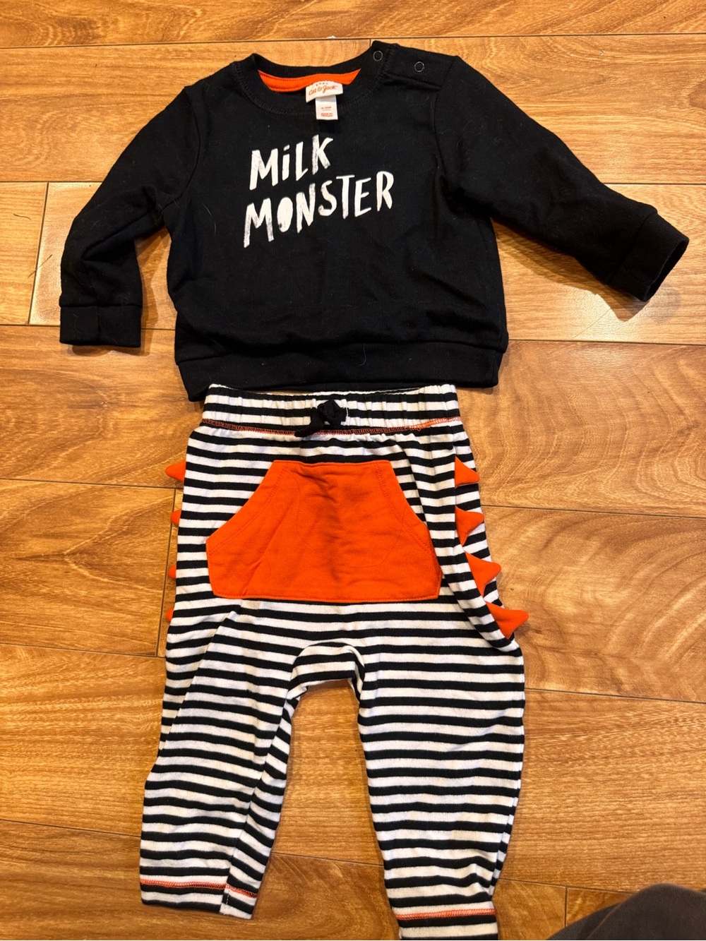 Cat & Jack Black and Orange Halloween "Milk Monster" Matching Set
